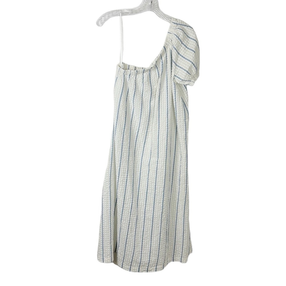 Madewell One-Shoulder Puff-Sleeve Midi Dress Women's XS Blue Striped NWT - Picture 3 of 12